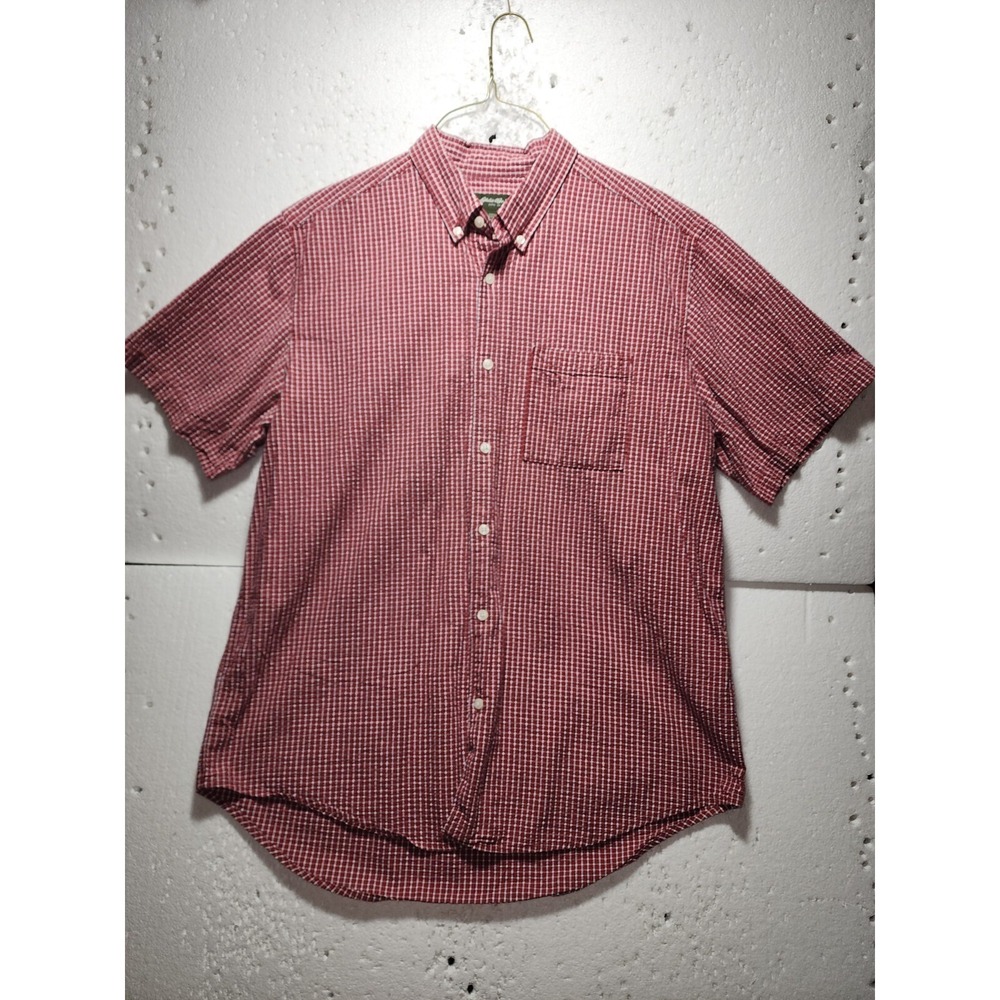 Eddie Bauer Shirt Mens XL Red White Checkered Ribbed Button Up Collared Casual